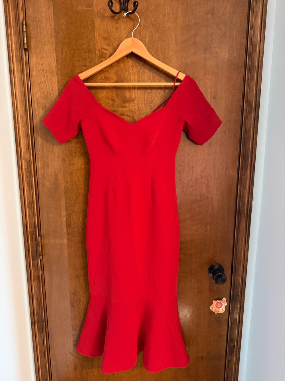 cinq a sept Red Off-Shoulder Mermaid Midi Dress